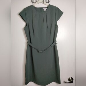 H&M (Size L) Gray Stretch Cap Sleeve Belted Sheath Dress (NEW-NWT)